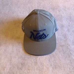 Brooklyn Nets Cap Mitchell And Ness Gray Blue Embroidered Letters Basketball NBA